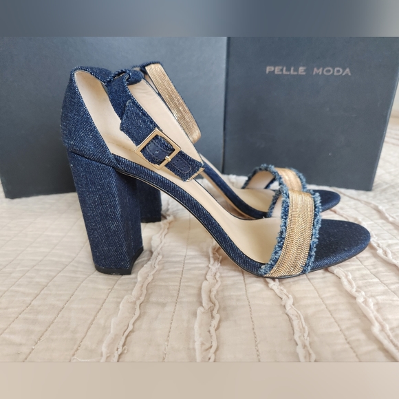 Pelle Moda Women's Denim Blue Bonnie Heels with Bling Ankle Strap, Size 10 - Picture 2 of 9